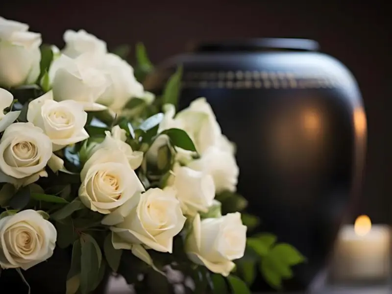urn with white roses